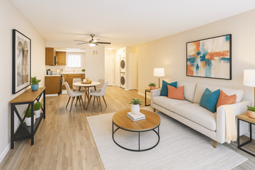Concord apartment for rent - A living room with a white couch and a coffee table.