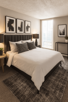 Concord apartment for rent - A bedroom with a large bed and a window.