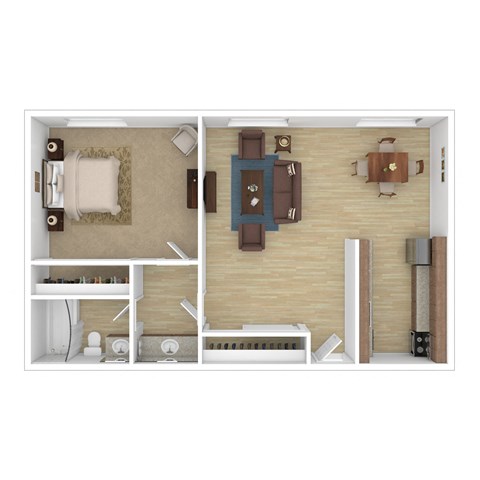 Floor plan for 1 bed, 1 bath, 600 sqft