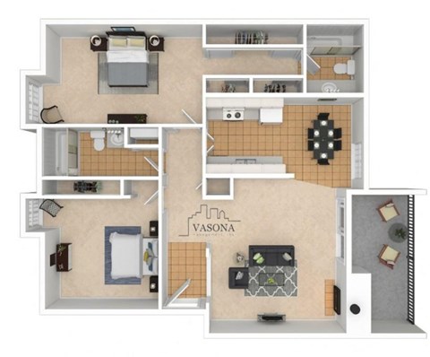 Floor plan for 2 beds, 2 baths, 1120 sqft