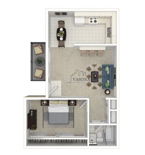 Floor plan for 1 bed, 1 bath, 559 sqft