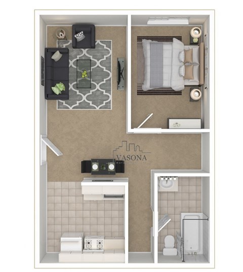 Floor plan for 1 bed, 1 bath, 550 sqft