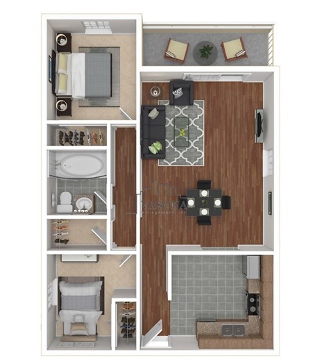 Floor plan for 2 beds, 1 bath, 780 sqft