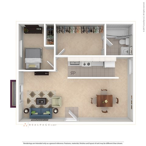 Floor plan for 1 bed, 1 bath