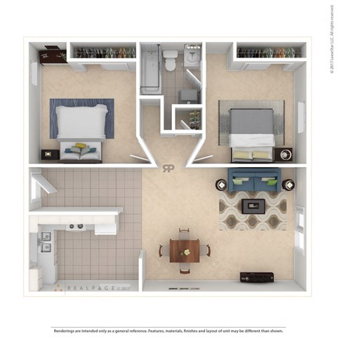 Floor plan for 2 beds, 1 bath, 890 sqft