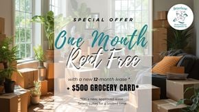 Thornhill apartment for rent - A promotional image for a one month rent free offer with a $500 grocery card from Briarlane Brand Properties.