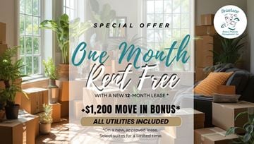 London apartment for rent - A promotional image for a special offer on a one month rent-free lease with a bonus.