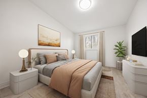 Scarborough townhouse for rent - A bedroom with a large bed and a painting on the wall.
