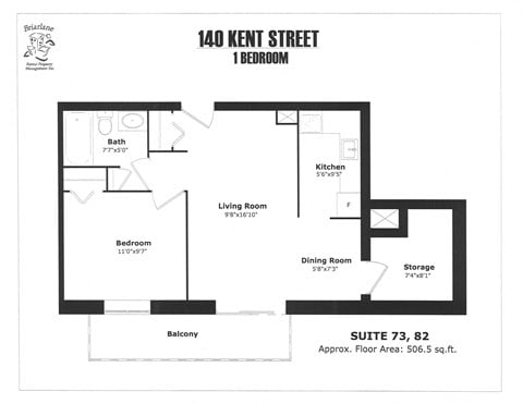 Floor plan for 1 bed, 1 bath, 447 sqft