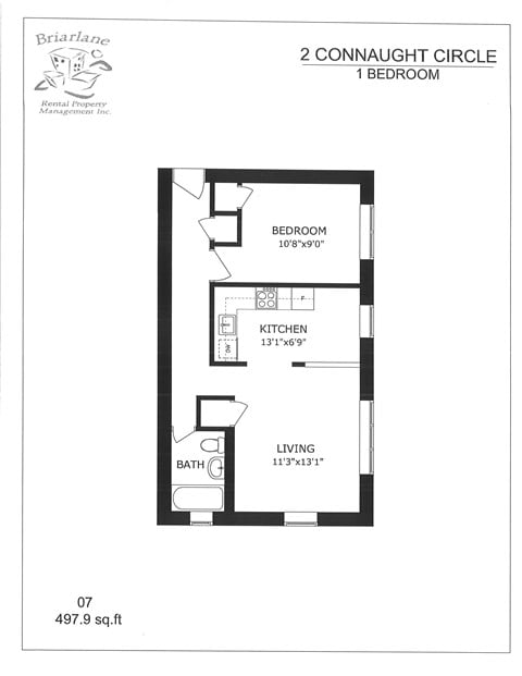 Floor plan for 1 bed, 1 bath, 497 sqft