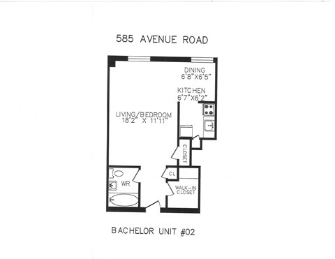 Floor plan for studio, 1 bath, 427 sqft