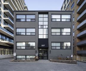 Toronto apartment for rent - A grey building with the number 587 on the front.