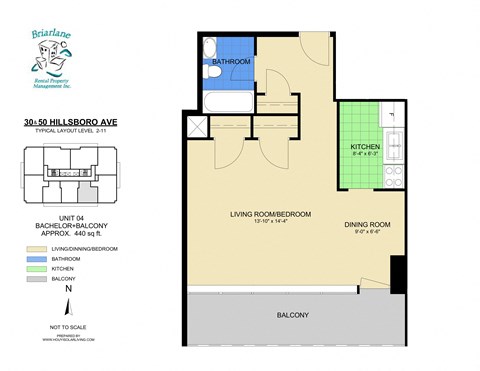 Floor plan for studio, 1 bath, 440 sqft