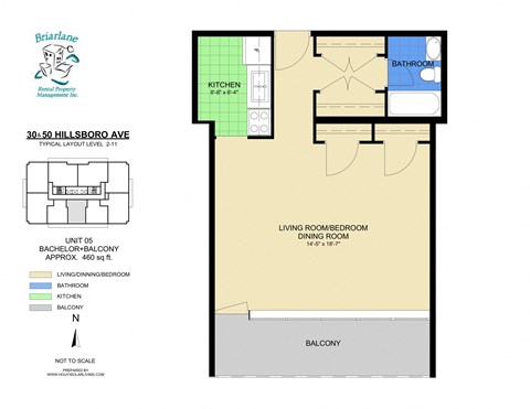 Floor plan for studio, 1 bath, 460 sqft