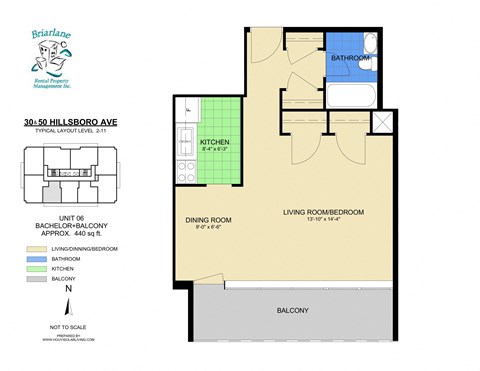 Floor plan for studio, 1 bath, 440 sqft