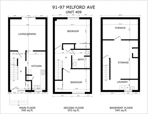 Floor plan for 2 beds, 1 bath, 1633 sqft