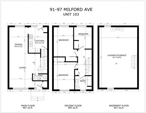 Floor plan for 3 beds, 1.5 baths, 2019 sqft