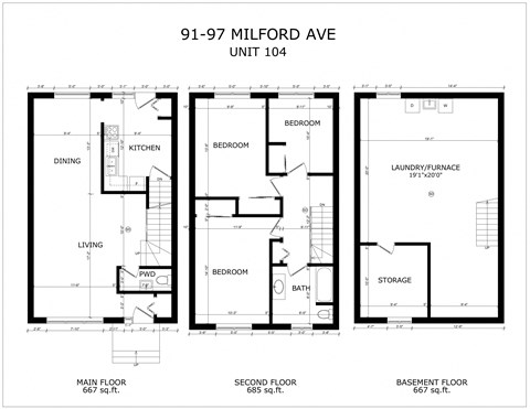 Floor plan for 3 beds, 1.5 baths, 2019 sqft