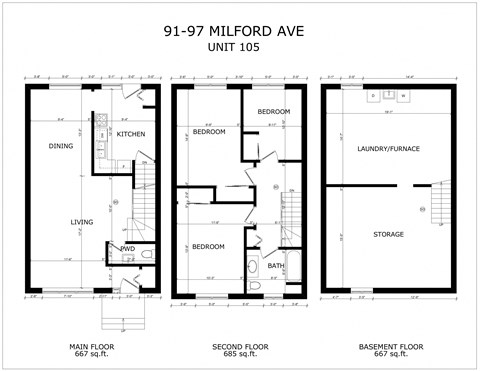 Floor plan for 3 beds, 1.5 baths, 2019 sqft