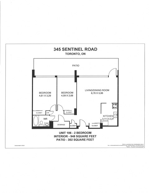 Floor plan for 2 beds, 1 bath, 650 sqft