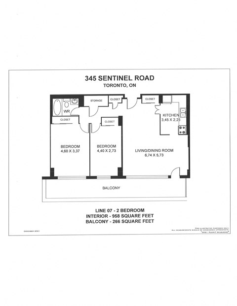 Floor plan for 2 beds, 1 bath, 711 sqft