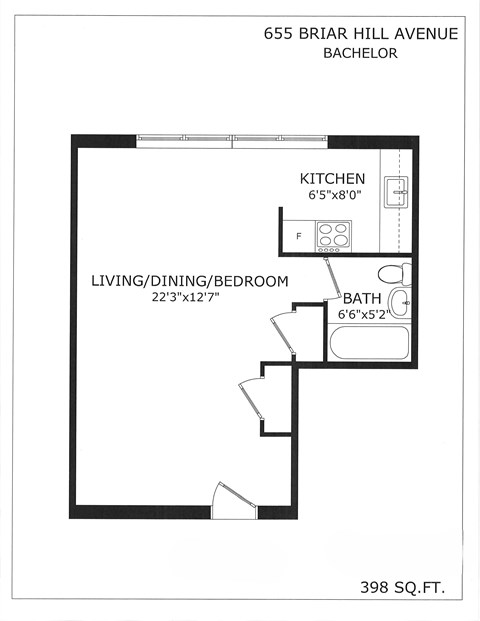 Floor plan for studio, 1 bath, 375 sqft