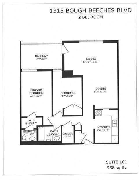 Floor plan for 2 beds, 1.5 baths