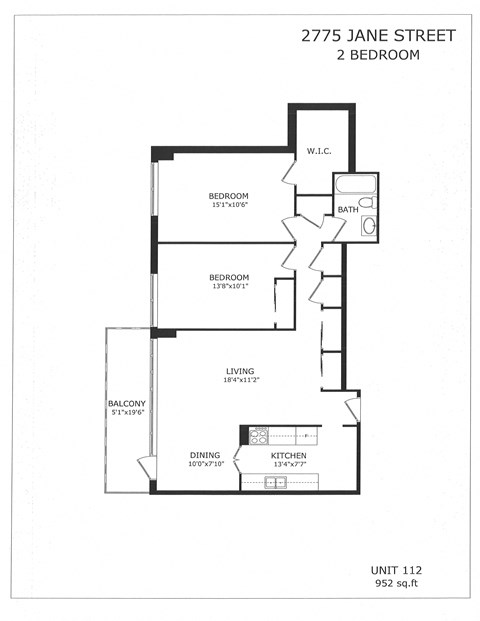 Floor plan for 2 beds, 1 bath