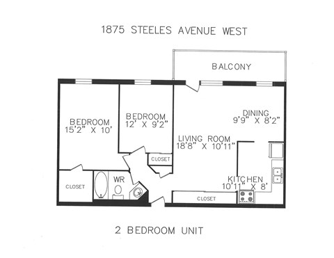 Floor plan for 2 beds, 1 bath, 805 sqft