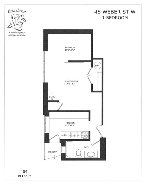 Floor plan for 1 bed, 1 bath