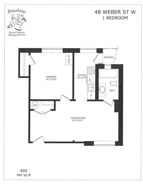 Floor plan for 1 bed, 1 bath