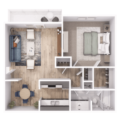 Floor plan for 1 bed, 1 bath, 696 sqft