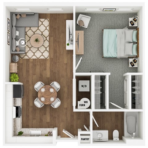 Floor plan for 1 bed, 1 bath, 600 sqft