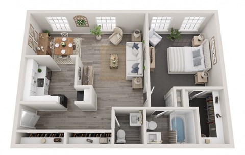 Floor plan for 1 bed, 1.5 baths, 1460 sqft