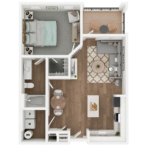 Floor plan for 1 bed, 1 bath, 693 sqft