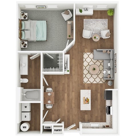 Floor plan for 1 bed, 1 bath, 772 sqft
