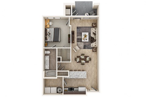 Floor plan for 1 bed, 1 bath, 817 sqft