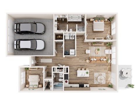 Floor plan for 2 beds, 2 baths, 1387 sqft