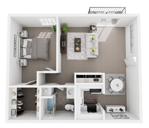 Floor plan for 1 bed, 1 bath, 740 sqft