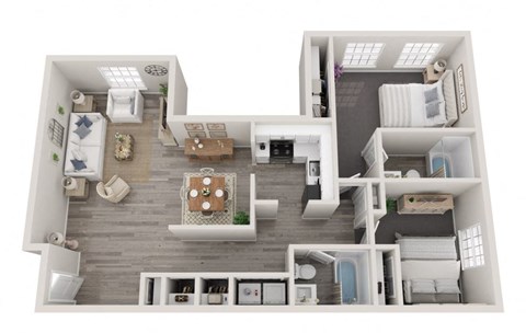 Floor plan for 2 beds, 2 baths, 1740 sqft
