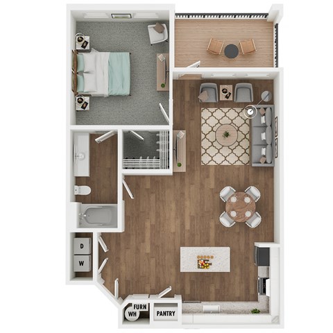 Floor plan for 1 bed, 1 bath, 777 sqft