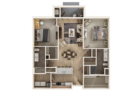 Floor plan for 2 beds, 2 baths, 1220 sqft