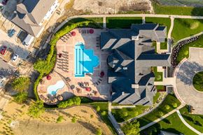 Canton apartment for rent - an aerial view of an urban cityscape with a pool of water