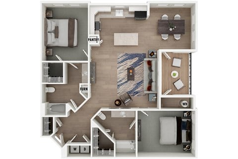 Floor plan for 2 beds, 2 baths, 1206 sqft