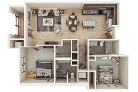 Floor plan for 2 beds, 2 baths, 1088 sqft