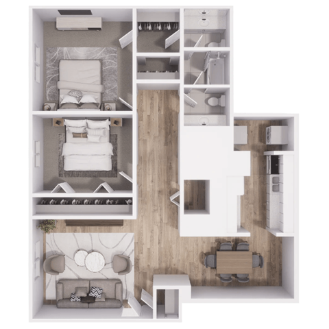 Floor plan for 2 beds, 1.5 baths, 1100 sqft