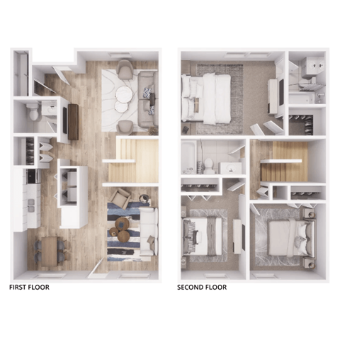 Floor plan for 3 beds, 2.5 baths, 1408 sqft