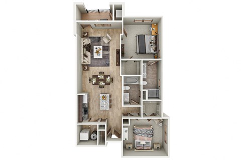 Floor plan for 2 beds, 2 baths, 1079 sqft