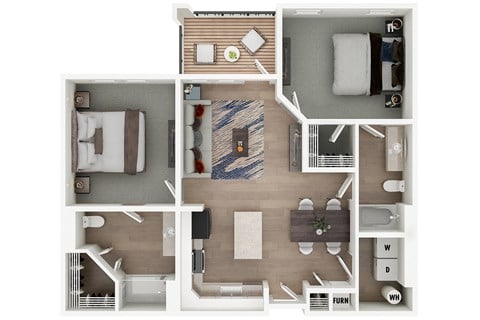 Floor plan for 2 beds, 2 baths, 984 sqft