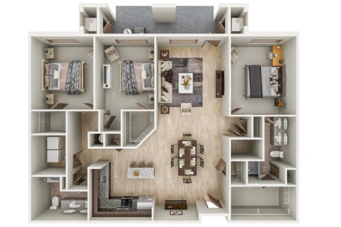 Floor plan for 3 beds, 2 baths, 1638 sqft